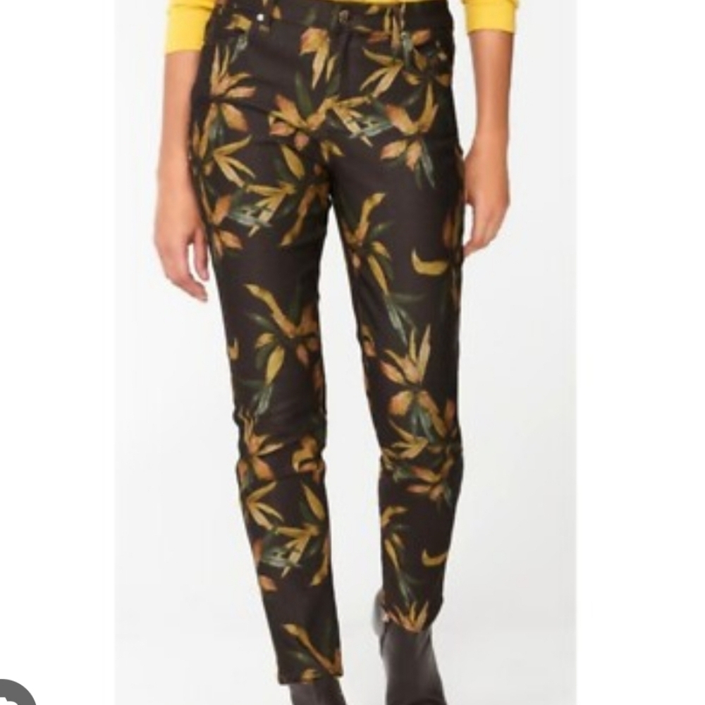 Chico's Girlfriend Slim Leg Ankle Pants - Black Yellow Floral Boho Fall Pants 12